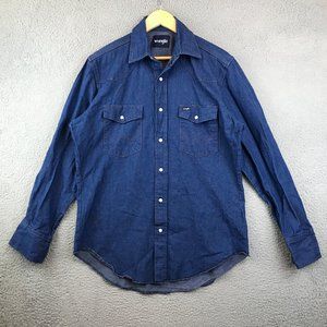 Wrangler M denim shirt pearl snap front mens western pockets